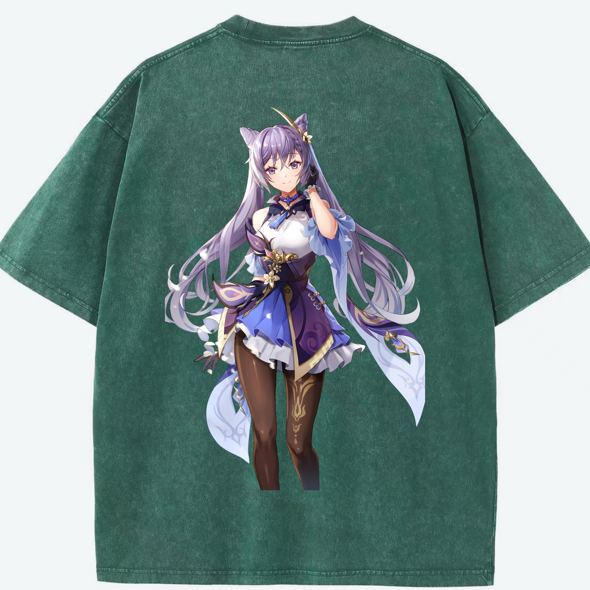 げんし神 刻晴 こくせい genshin Kokusei 綿100% ヴィンテージ風 半袖Tシャツ（背面プリント）